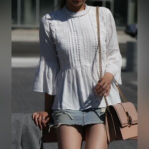 Zara Woman XS Victorian Embroidered Guipure Lace Peplum Blouse Rare Ivory